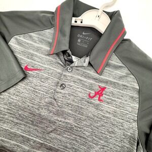 Nike Alabama Crimson Tide Dri-FIT Polo Shirt Medium Grey Space Dye Striped Sport